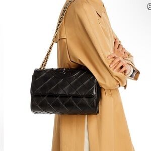 Tory Burch Elegant Black Leather Fleming Soft Convertible Shoulder Bag